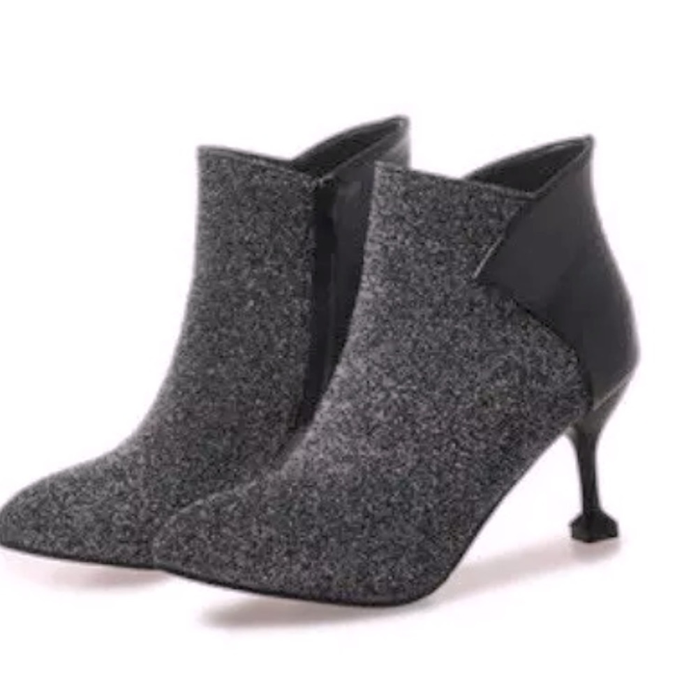 Sparkle booties with unique heel